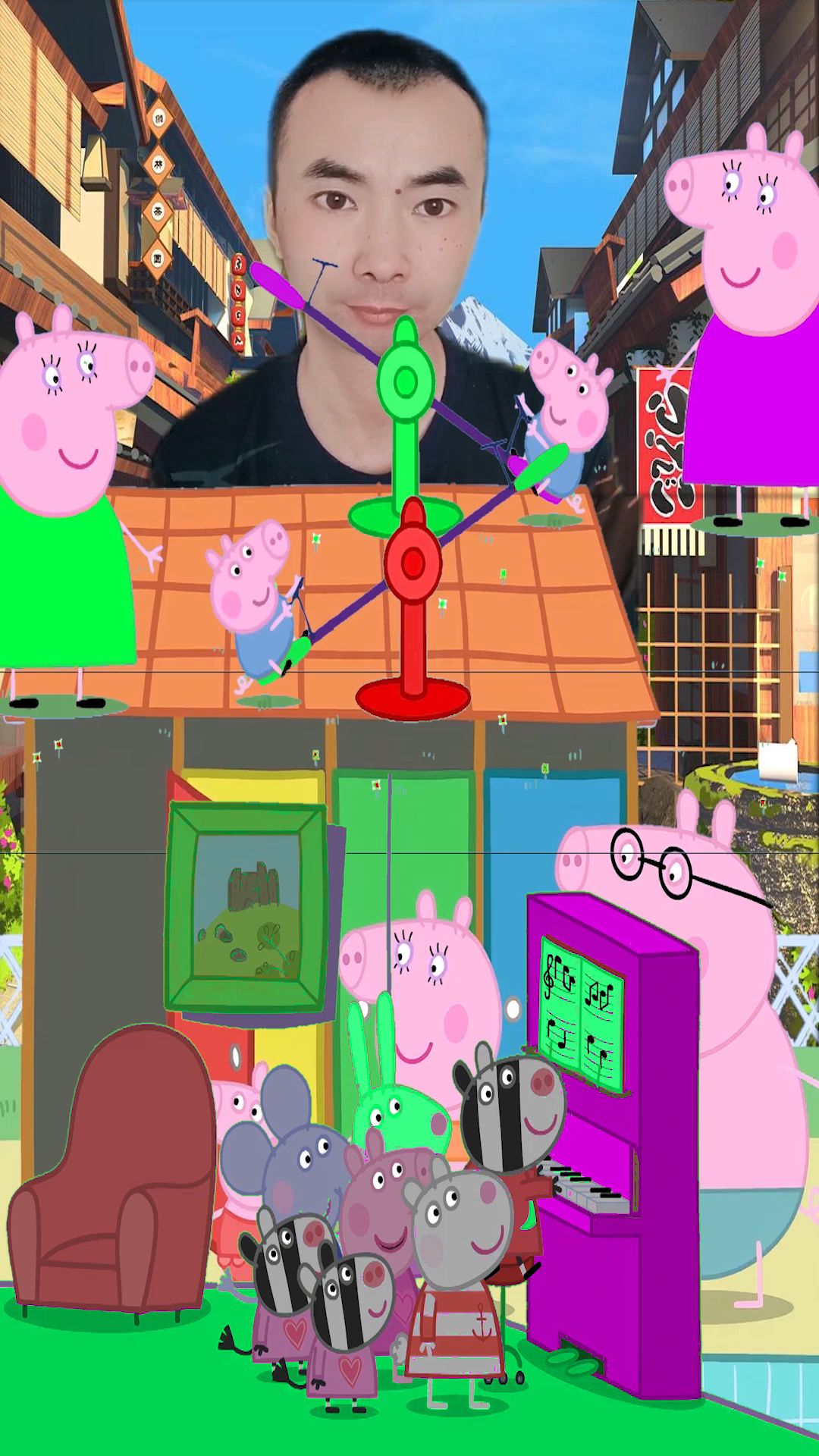 小猪佩奇特效:佩奇她们正在弹钢琴,一闪一闪亮晶晶