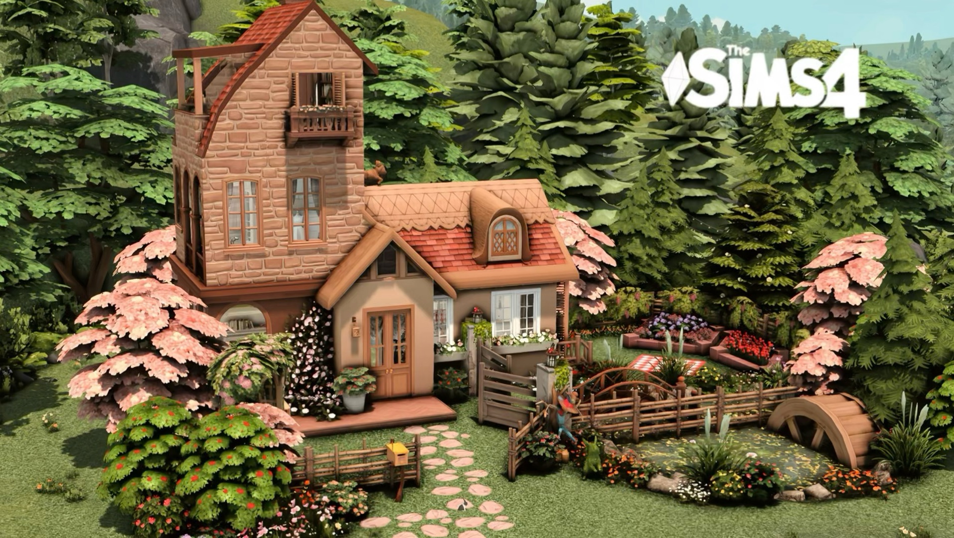 在瀑布旁边建一座开满鲜花的田园小屋吧