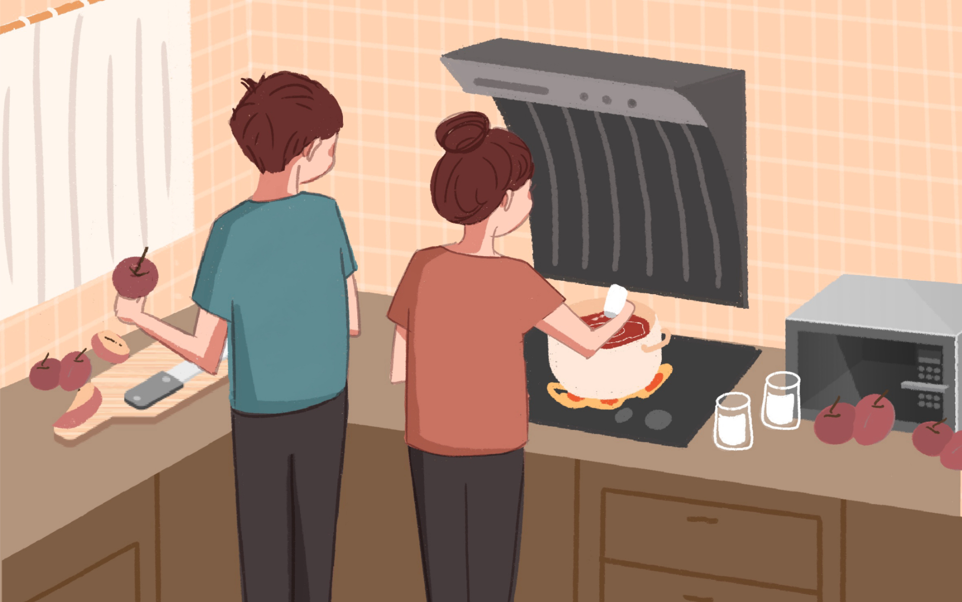 活动  情侣插画系列:一起下厨