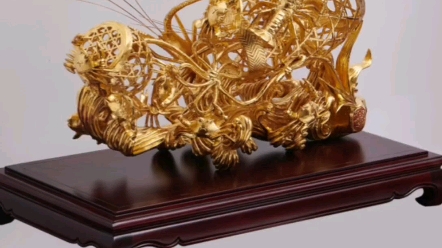 潮州木雕金漆木雕蟹篓《紫气横溢》