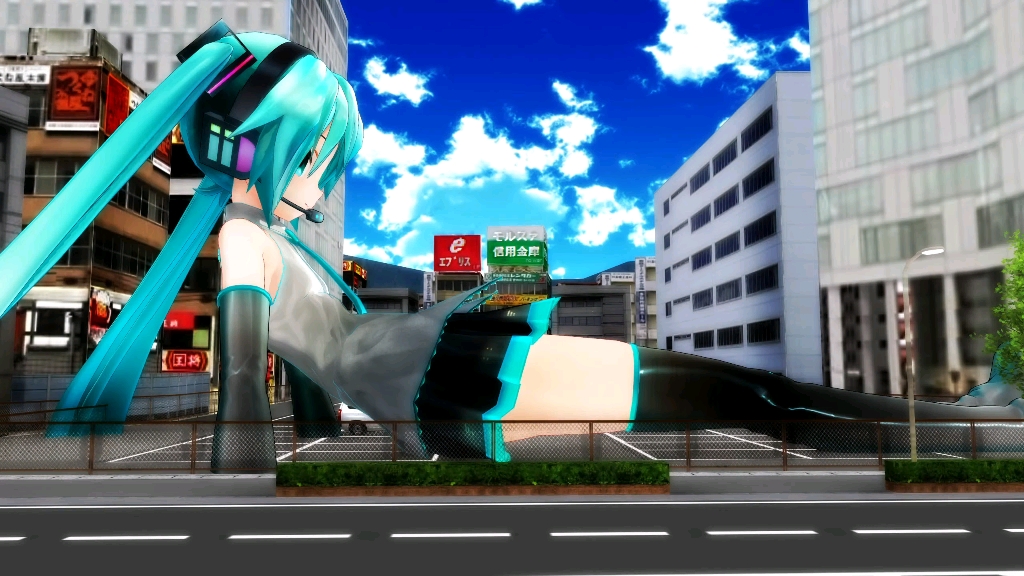 [图]MMD Giantess 60fps _ Giant Miku plays in the road