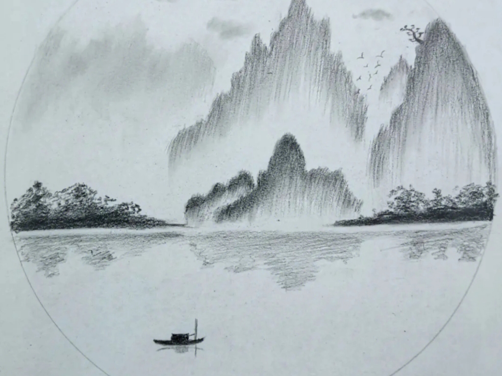 山水素描画