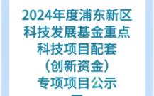 2024年度浦东新区科技发展基金重点科技项目配套(创新资金)专项拟立项项目公示三哔哩哔哩bilibili