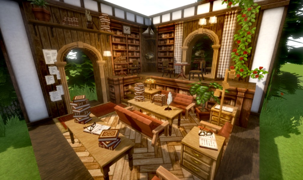 【minecraft】94温暖午后的木制秋日自习室玫瑰花#cocricot#内饰