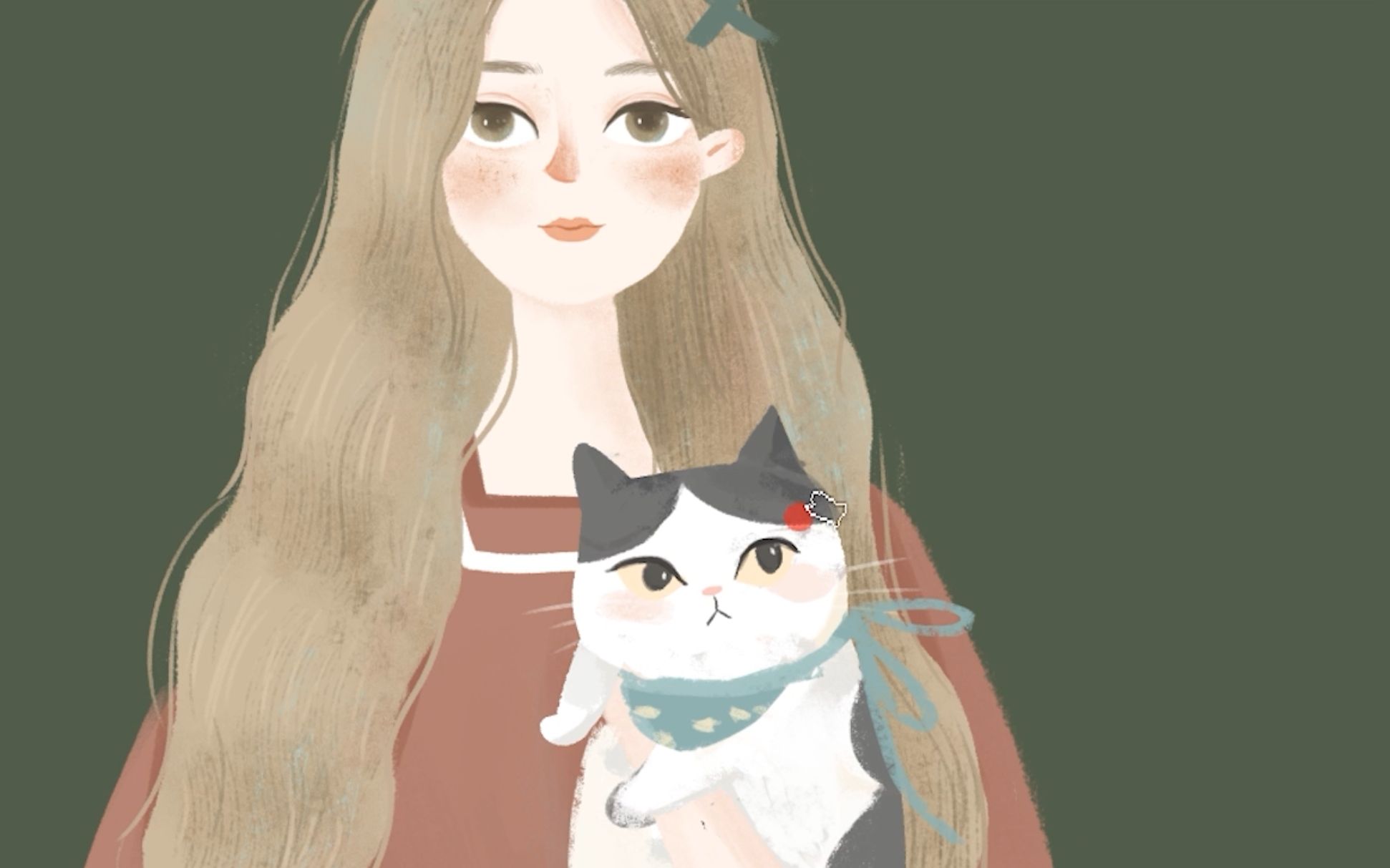 【商业插画】抱猫女孩