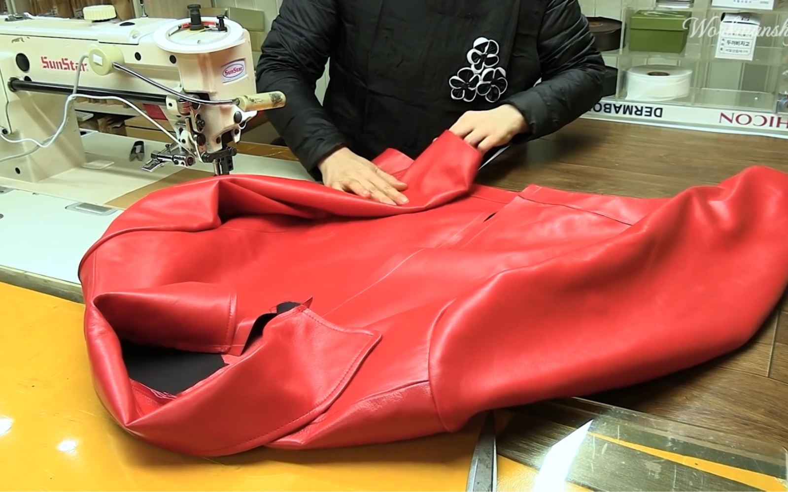 用5张羊皮制作皮夹克的过程