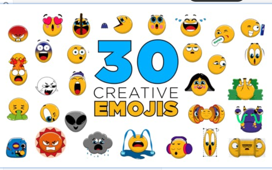 ae模板-emoji表情包贴纸动画 emoji 不包含演示视频模板打开后是30个