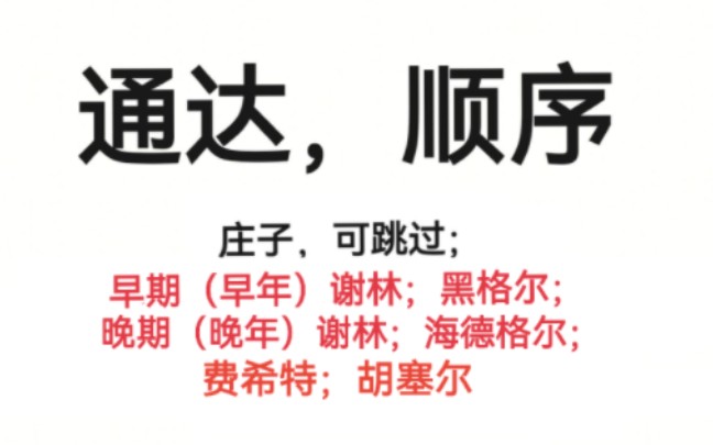 [图]通达，顺序：庄子，可跳过；早期（早年）谢林、黑格尔、晚年（晚年）谢林、海德格尔、费希特、胡塞尔