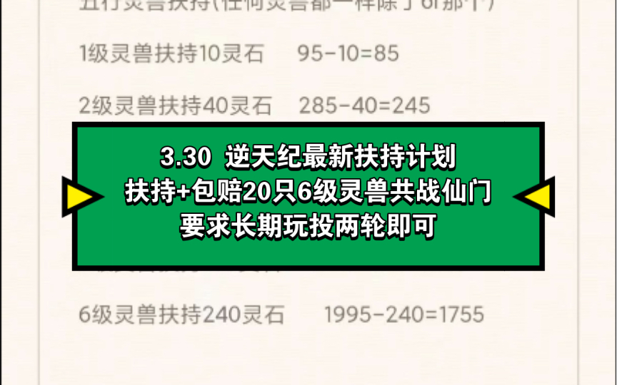 3.30 逆天纪最新扶持计划,扶持+包赔 20 只 6 级灵兽共战仙门,要求长期玩投两轮即可.哔哩哔哩bilibili