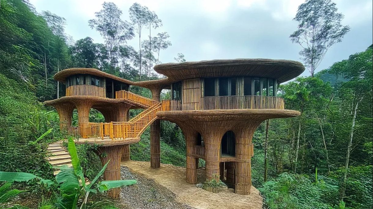 竹屋奇迹:一位男子亲手打造的多层竹别墅,令人惊叹!