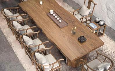 【优惠券】现代简约实木长条桌茶台原木大板茶桌椅组合新中式实木长