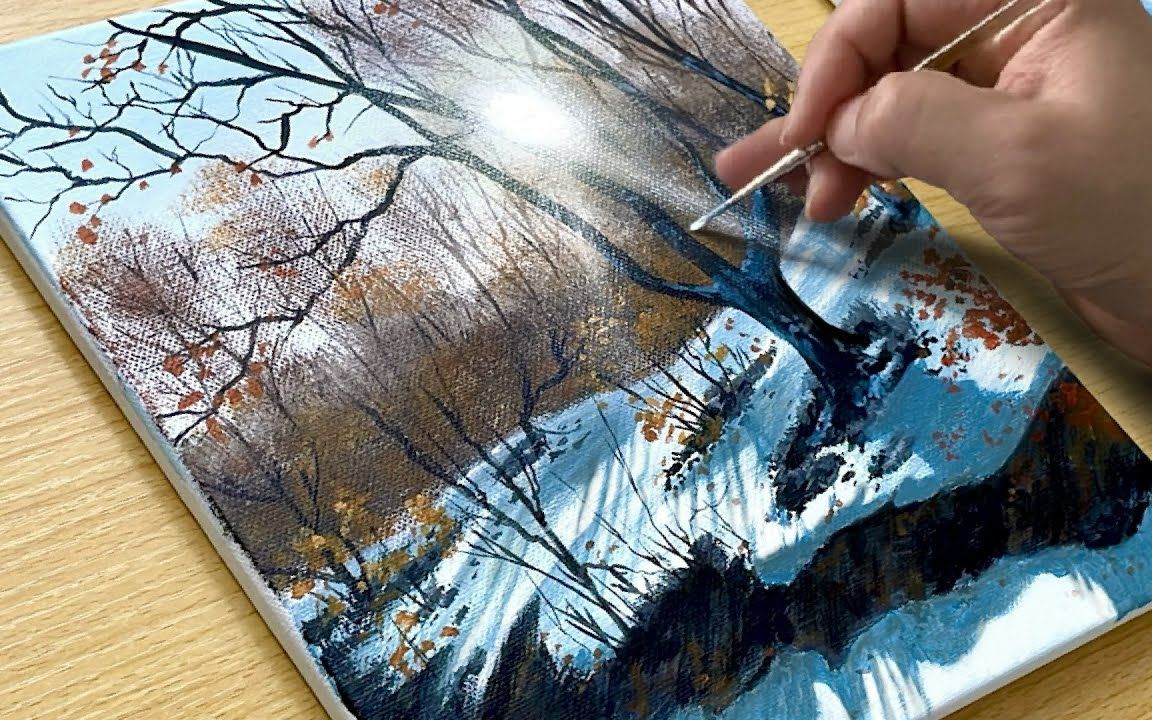 【丙烯画】【绘画教程】冬天的早晨How to Draw a Winter Morning Acrylic Painting哔哩哔哩bilibili