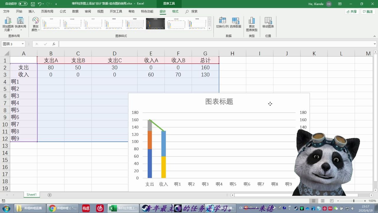 Excel进阶组合图:堆积柱形图上添加“总计”数据|哔哩哔哩bilibili