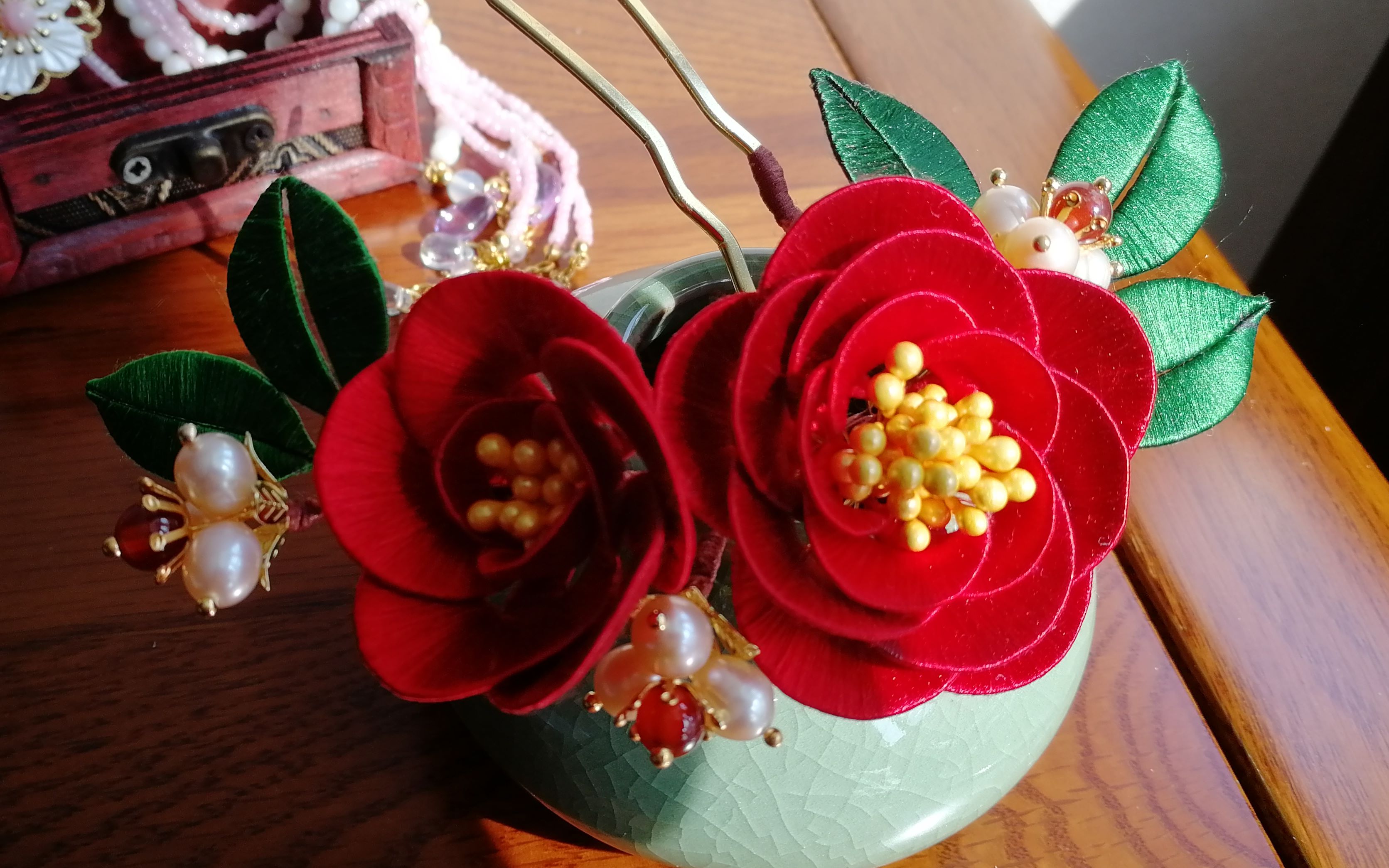 【凤吟阁】定制茶花缠花簪欣赏