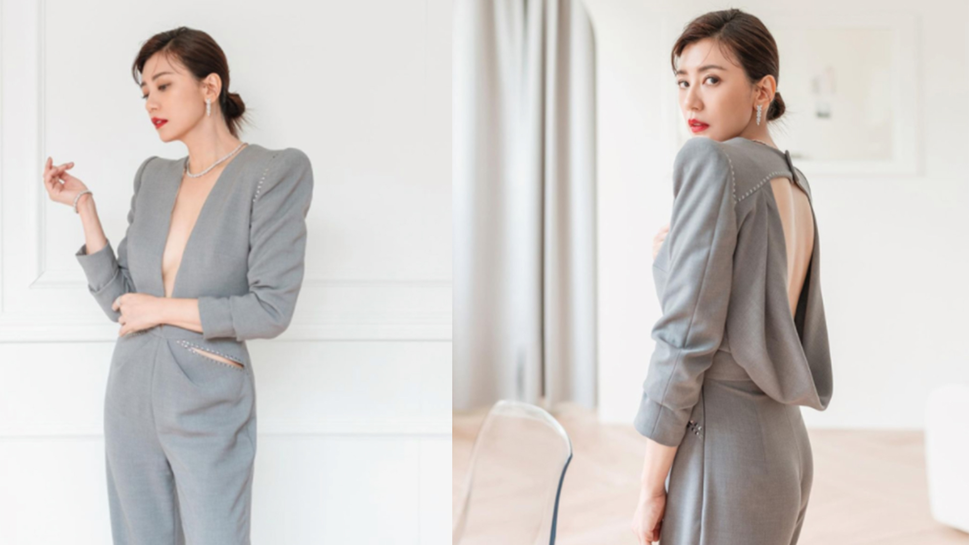 47岁女星贾静雯不服老,身穿深v连体衣性感又妩媚,大秀丰满身材