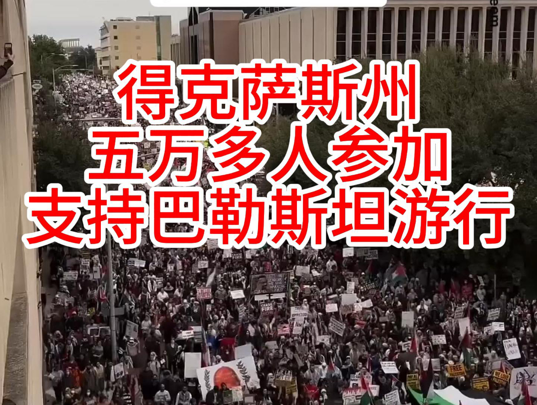 美国得克萨斯州五万多人参加支持巴勒斯坦游行!