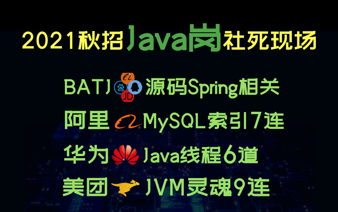 绝绝子!9月秋招社死现场(Java岗):BATJ死磕Spring源码,阿里MySQL索引7连轰炸,华为Java线程6道难倒一片,美团灵魂JVM9连就问你怕不怕?哔...