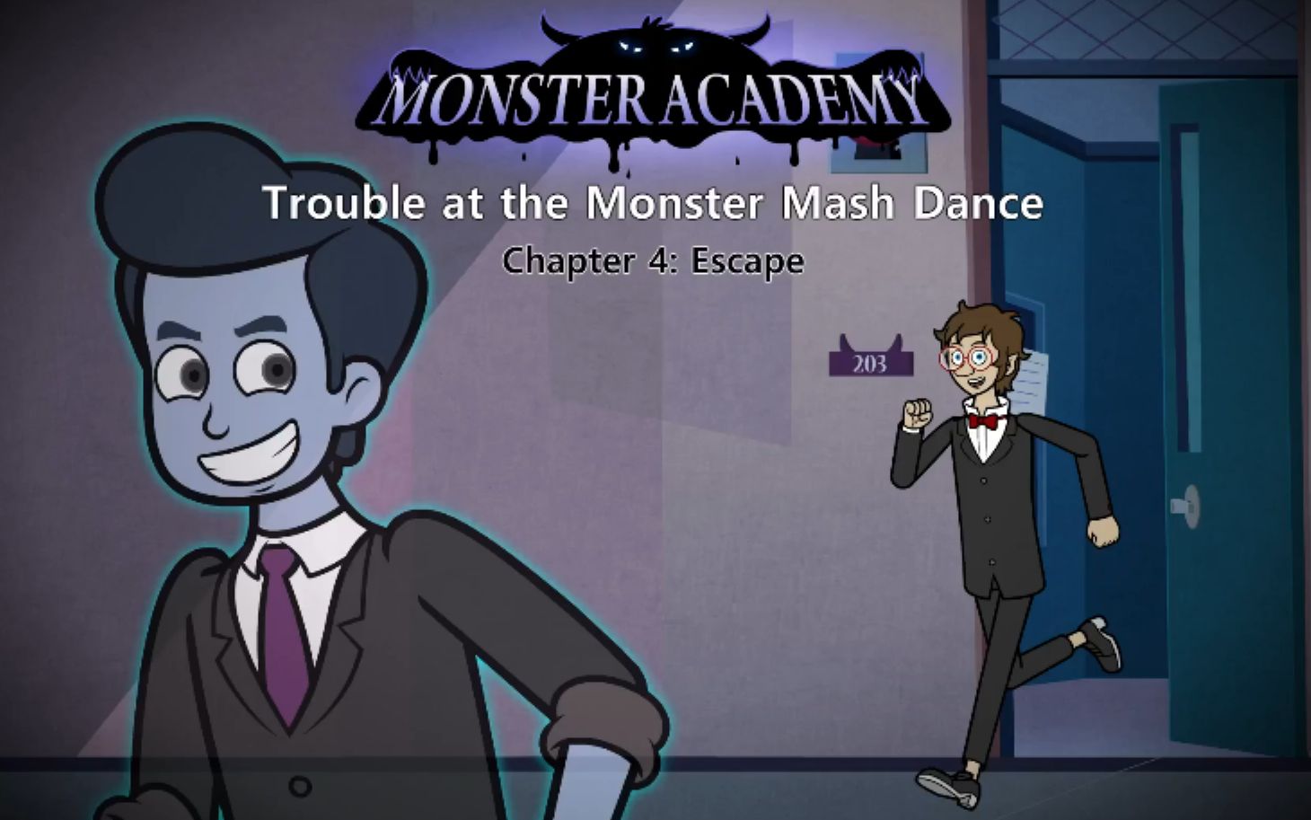 monster academy, trouble at the monster mash dance 4-escape.