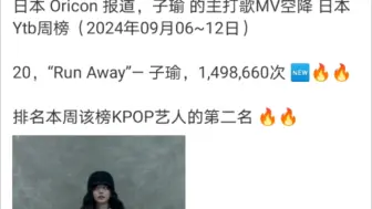 Download Video: 240921日本Oricon报道：子瑜MV周榜排名前top20！！KPOP周榜艺人第二名！！！