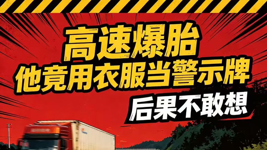 高速上爆胎，他掏出一袋衣服当警示牌……