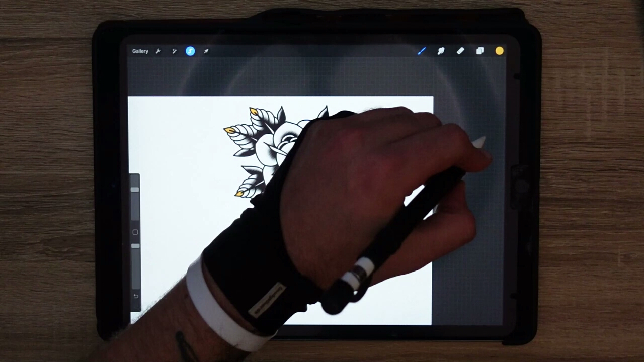 ipad手绘old school玫瑰文身手稿-刺青纹身手稿教学