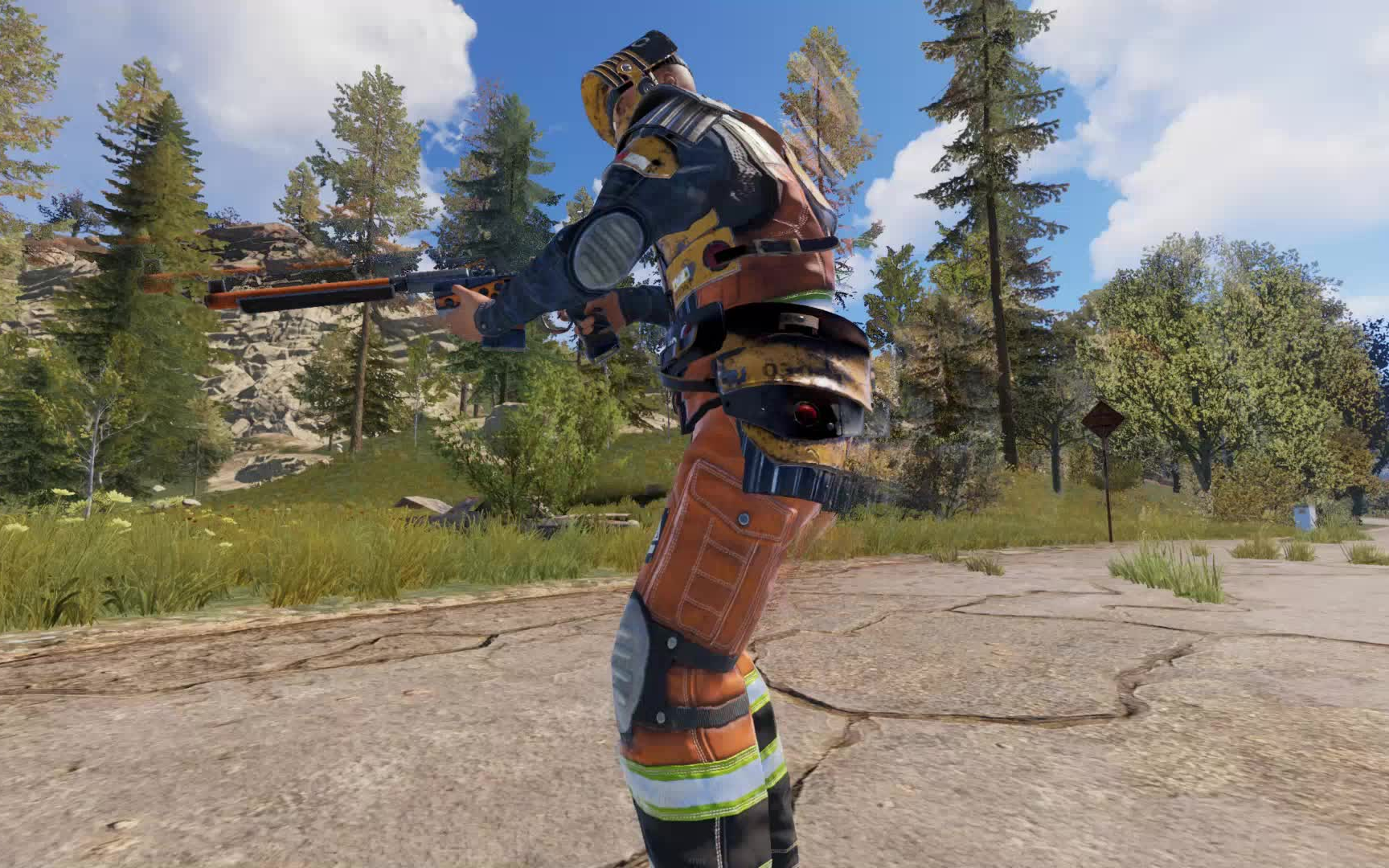 千笑rust腐蚀皮肤展示半自动路标护甲连帽衫裤子防暴头盔