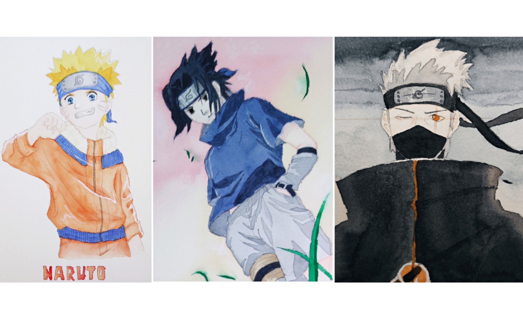 【水彩画】《火影忍者》 漩涡鸣人 /宇智波佐助/ 旗木卡卡西 手绘线稿