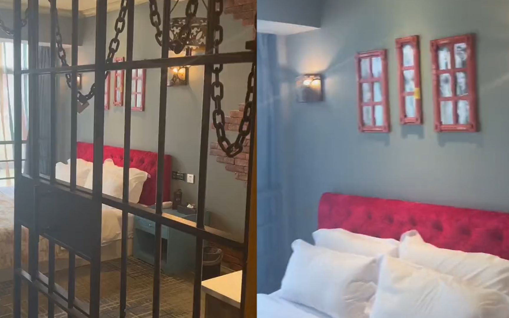 男子住酒店遇到"监狱风"房间,看到铁链子让人打寒颤:别树一帜