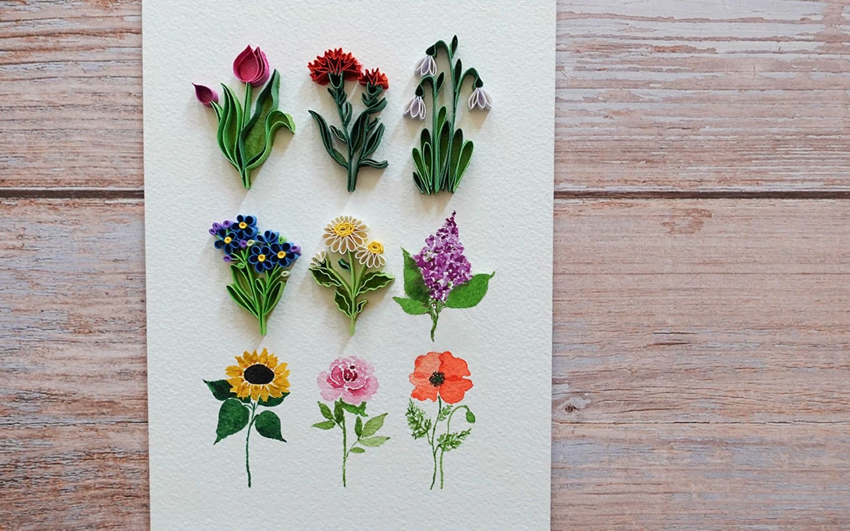 衍纸工艺 quilling 9宫格衍纸立线花卉设计与制作(第1部分)-纸卷艺术