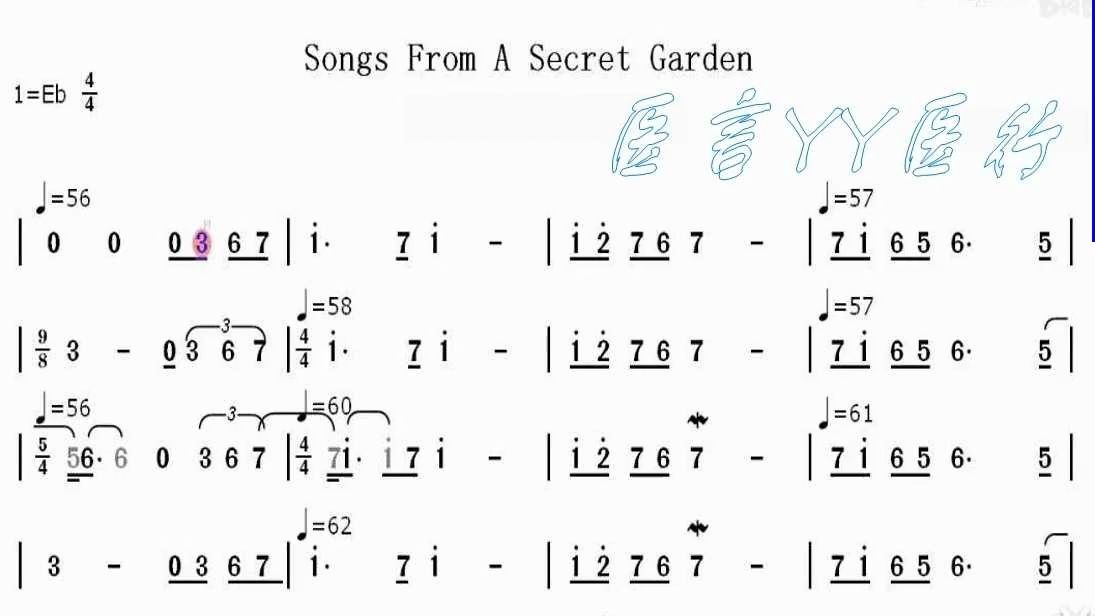 [图]《Songs From A Secret Garden》bE 调，神秘园之歌，动态乐谱