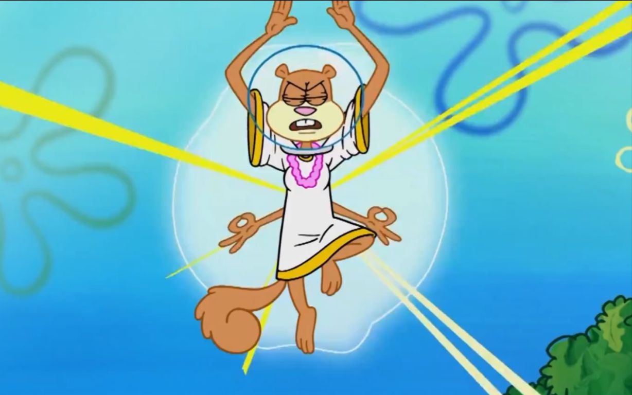 珊迪看到海绵宝宝和派大星被水母怪欺负变身超级毁灭者帅呆了