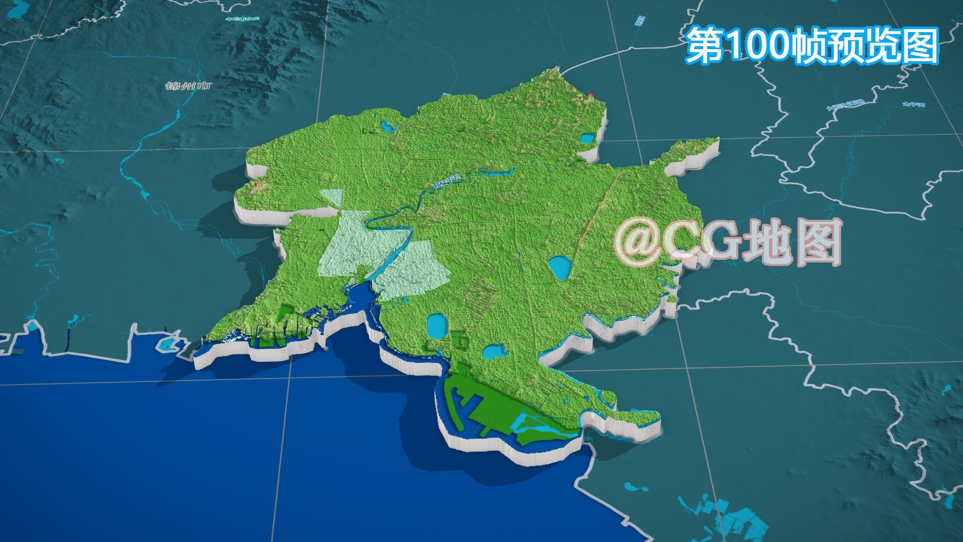 盘锦市ae地图模板三维立体地形地貌山脉水域