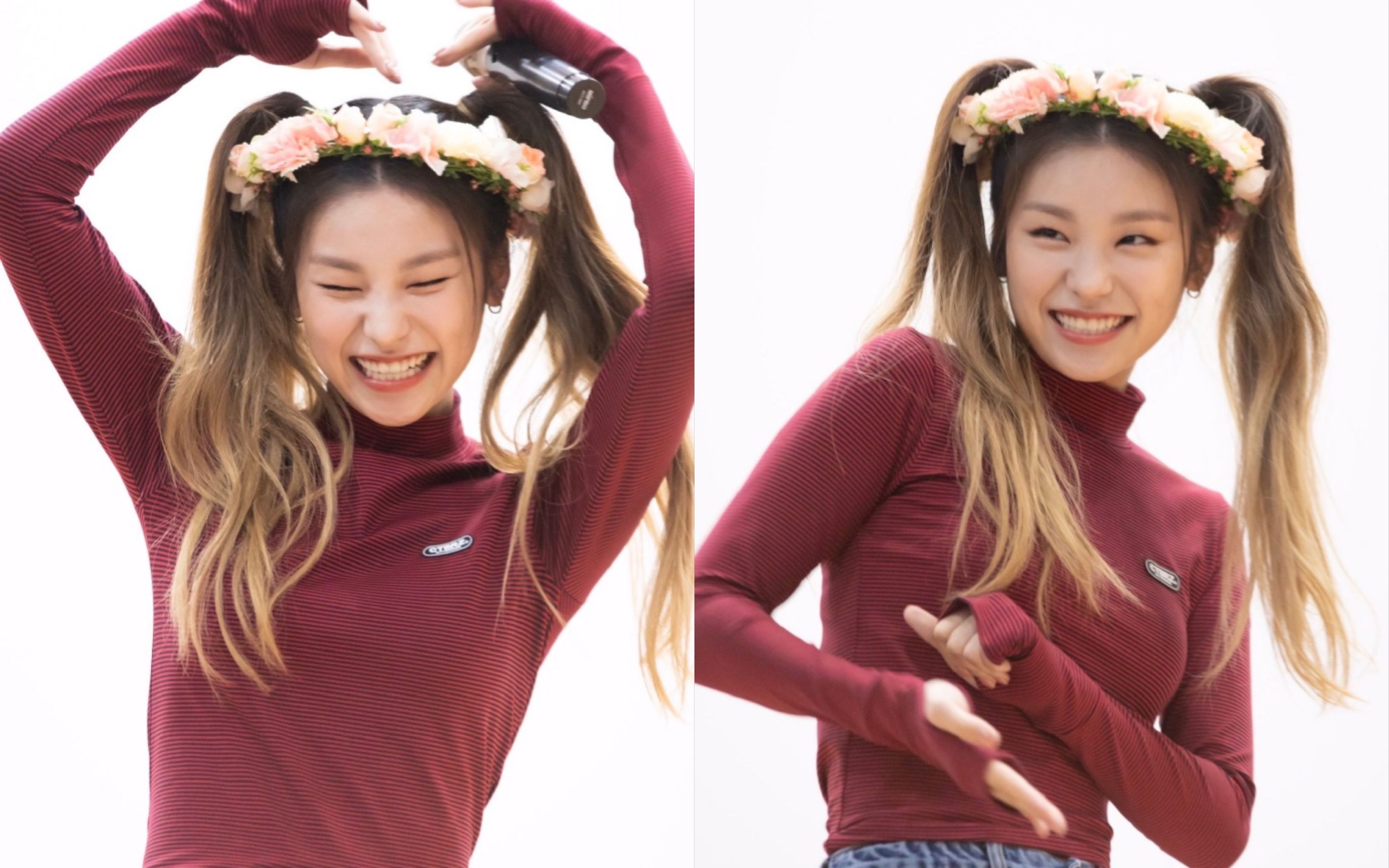 黄礼志yeji学跳螃蟹舞却害羞得抬不起头,戴花环的双马尾小猫好piu亮!