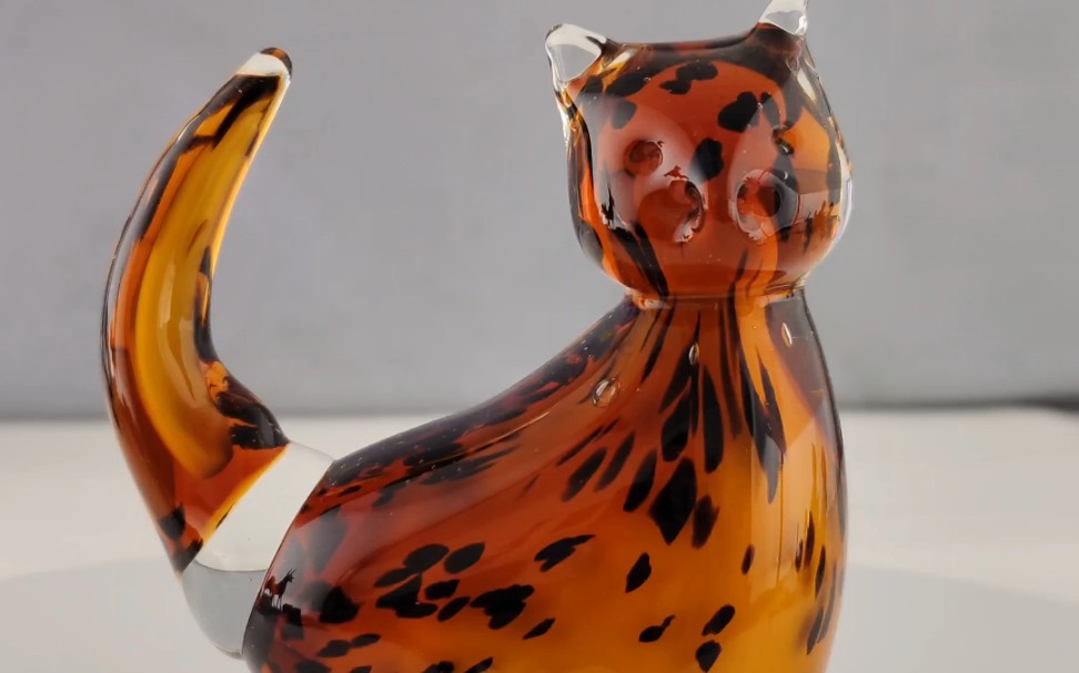 意大利手工制作可爱玻璃猫咪中古装饰摆件