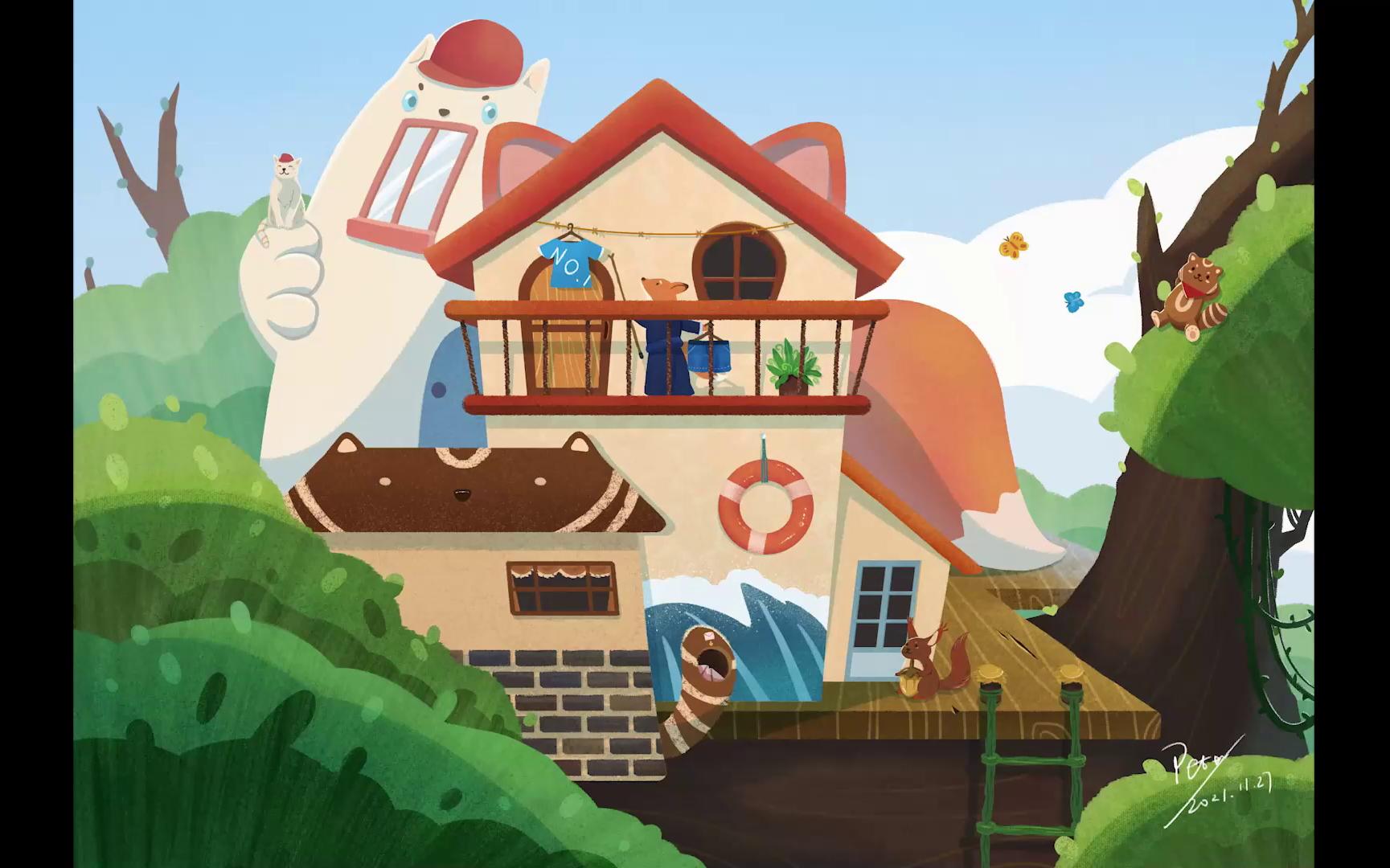 儿童插画——树屋