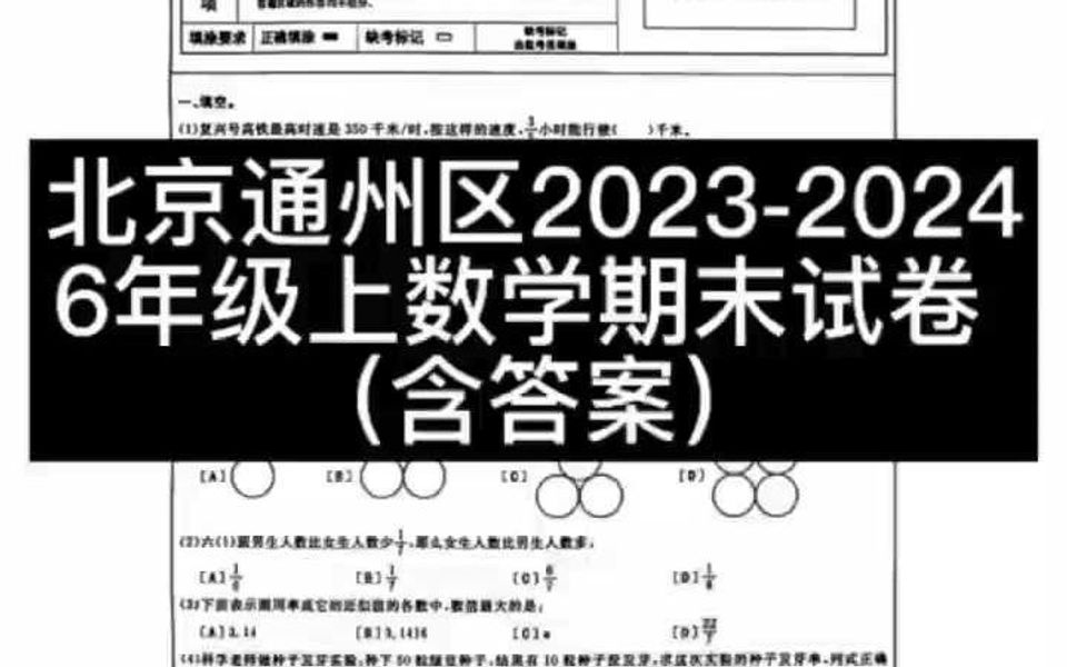 北京通州区20232024学年6年级上册数学期末试卷(含答案)哔哩哔哩bilibili