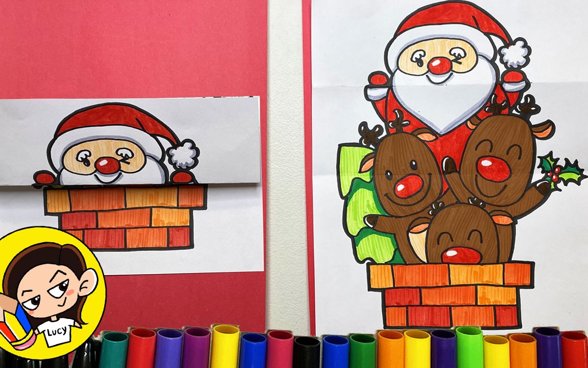 【42】如何画圣诞卡片| 圣诞老人|How To Draw A Christmas Card|Santa|Rudolph|Easy Draw|儿童简笔画|202哔哩哔哩bilibili