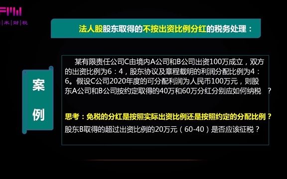 法人股东取得的不按出资比例分红的税务处理哔哩哔哩bilibili