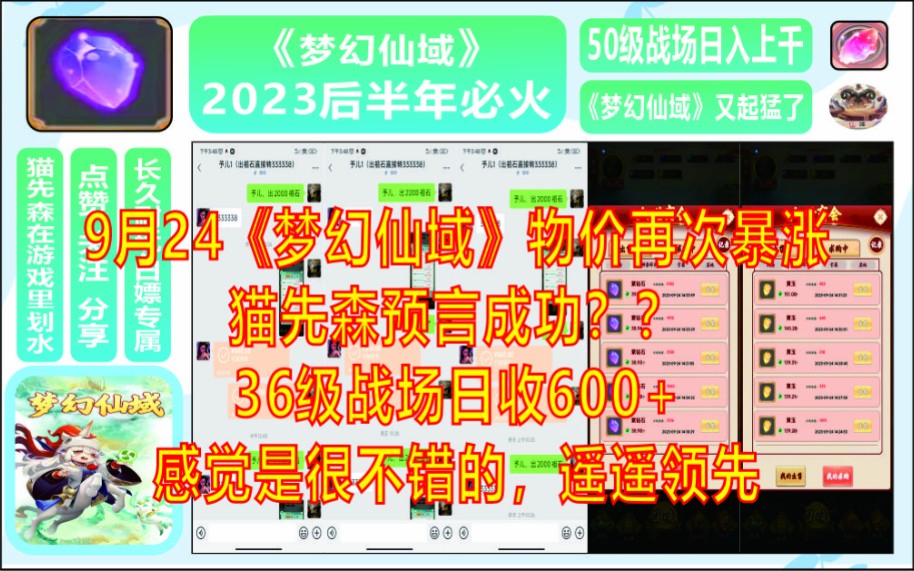 9月24《梦幻仙域》物价再次暴涨,猫先森预言成功??36级战场日收600+感觉是很不错的,遥遥领先手机游戏热门视频