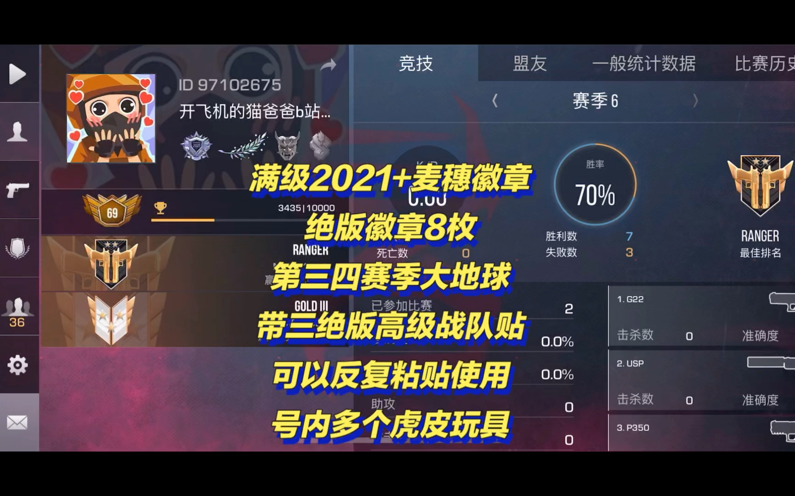 【对峙2/Standoff2】满级2021+麦穗徽章,绝版徽章8枚,第三四赛季大地球,带三绝版高级战队贴可以反复粘贴使用,号内多个虎皮玩具.手机游戏热门视...