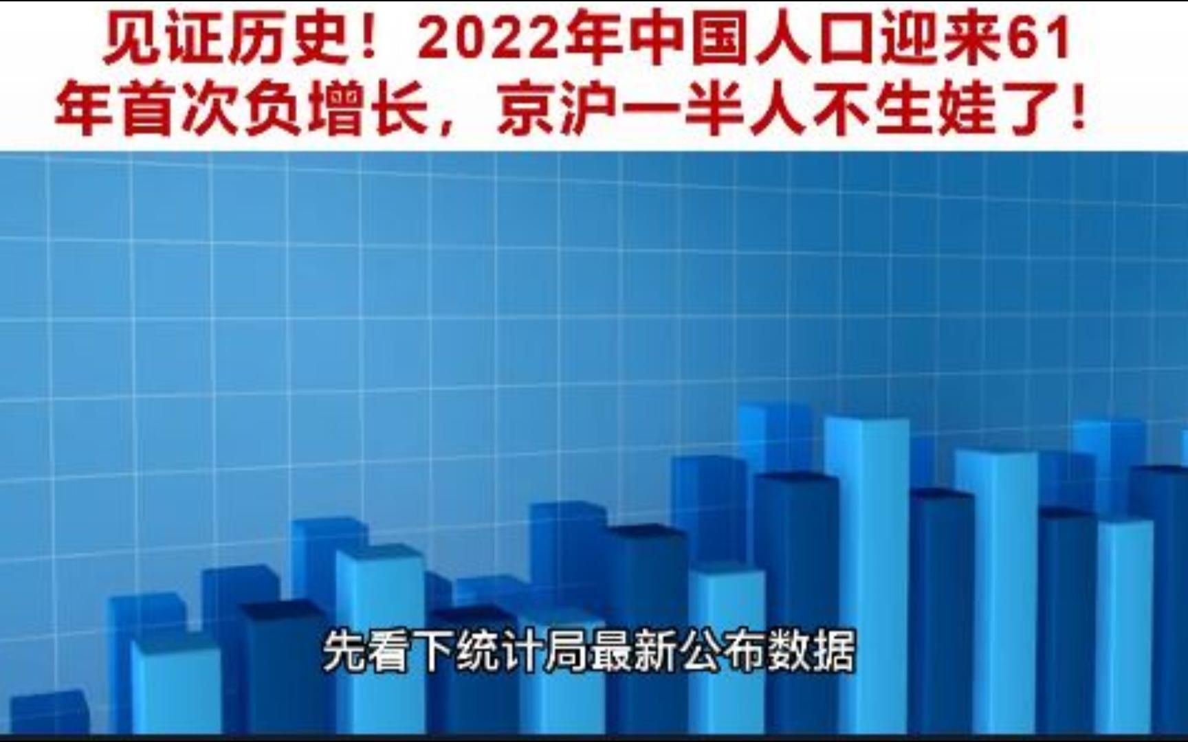 見證歷史!2022年中國人口迎來61年首次負增長,京滬一半人不生娃了!