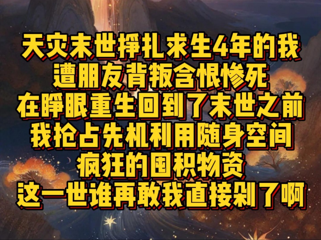 天灾末世挣扎求生四年的我遭朋友背叛含恨惨死,在睁眼重回到了末世之前,我抢占先机,利用随身空间疯狂的囤积物资,这一世谁要再敢惹我,直接剁了…...