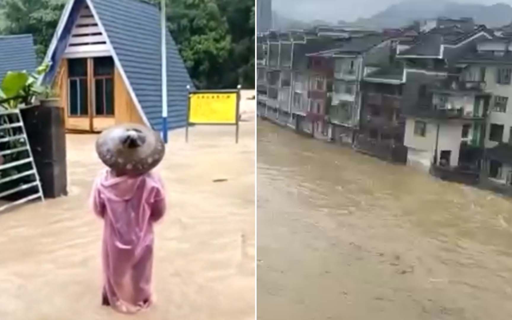 [图]暴雨侵袭湖南吉首：多间民宿被冲走 洪水漫上河岸淹没低洼处民房