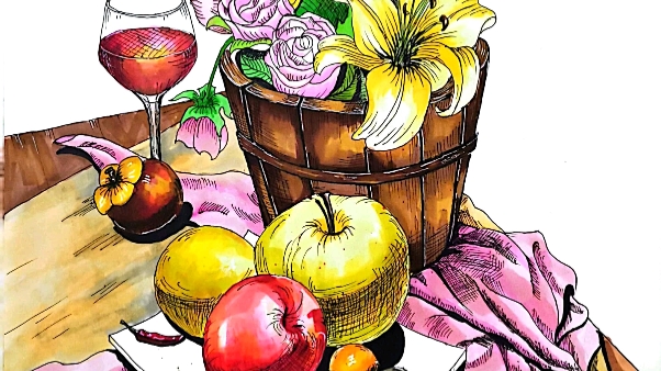 马克笔静物绘画,沉浸式绘画可以可以锻炼专注力,提高审美能力,忘却