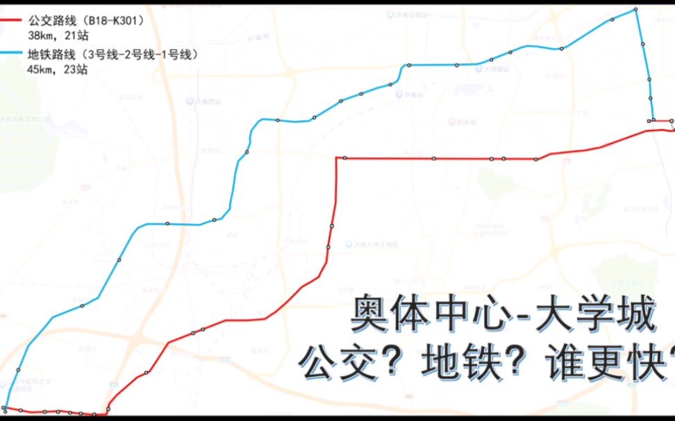 [图]奥体中心-长清大学城，公交？地铁？谁更快？——交通竞速