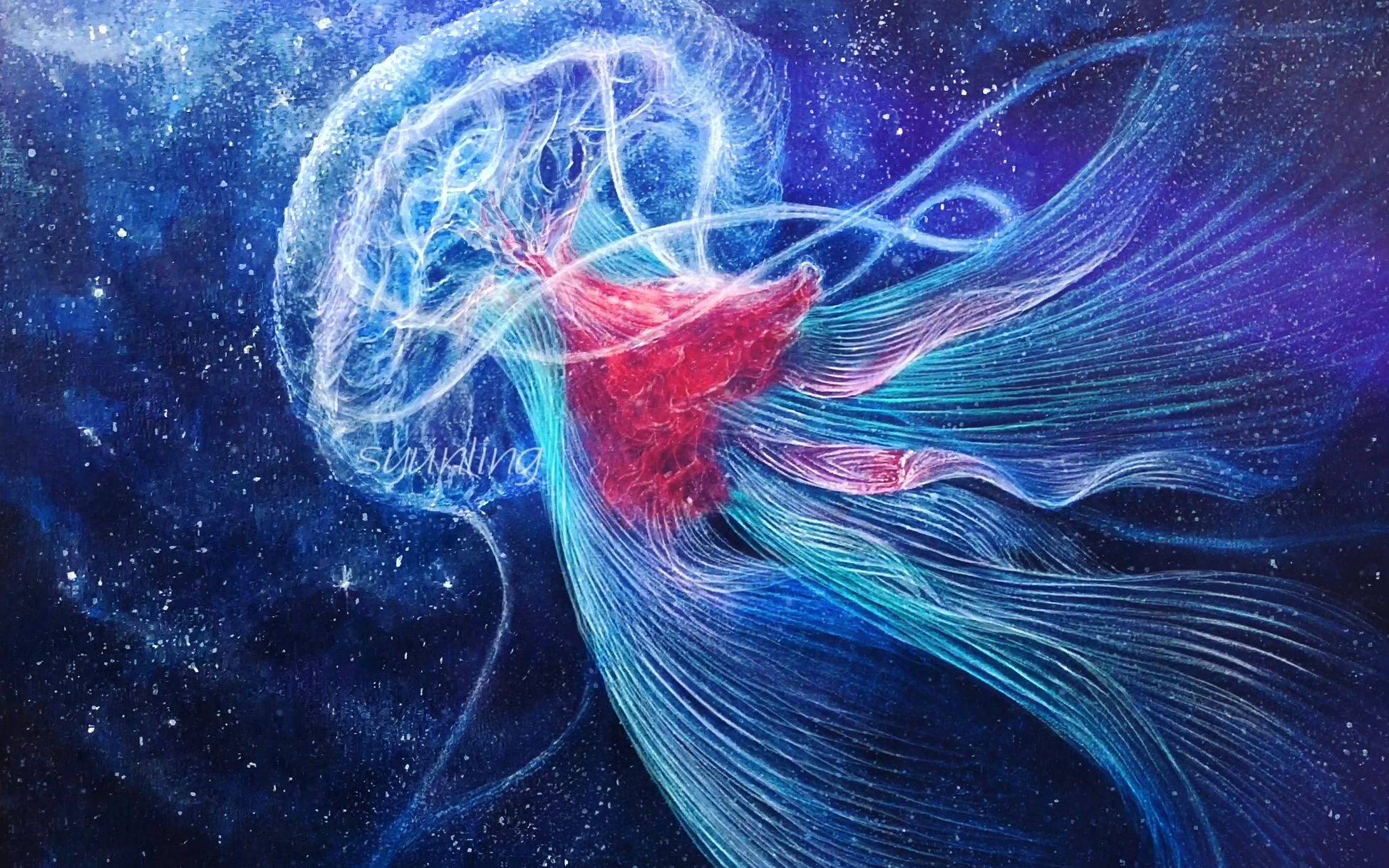 活动作品手绘水母丙烯画动态展示