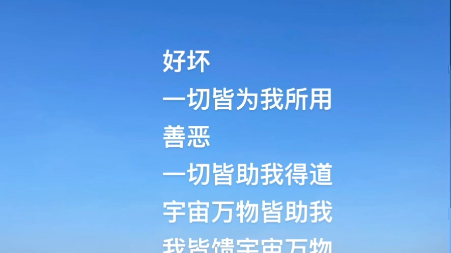 道好坏一切皆为我所用善恶一切皆助我得道宇宙万物皆助我我皆馈宇宙