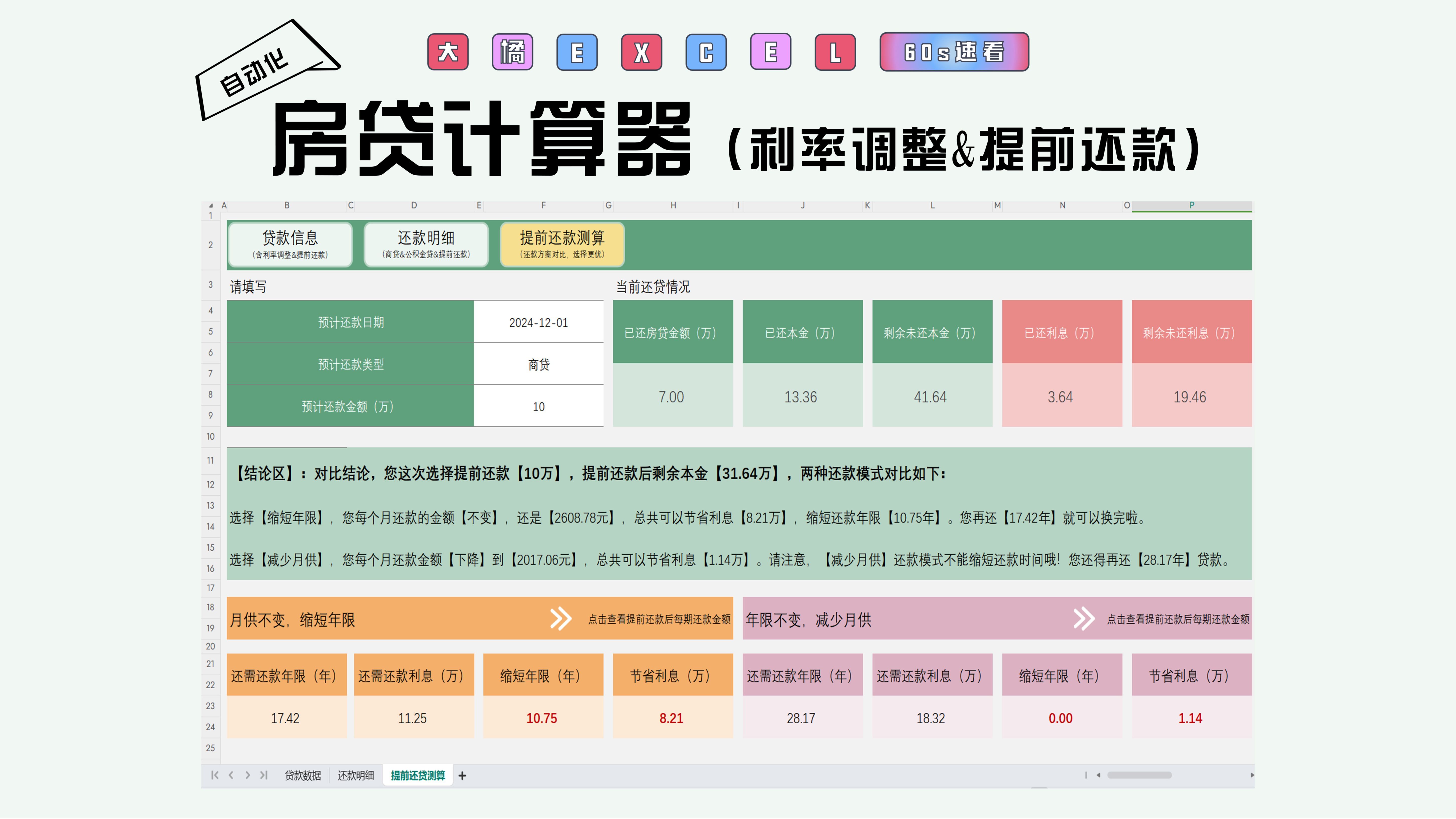 大橘excel房贷计算器(含利率调整&提前还款测算)哔哩哔哩bilibili