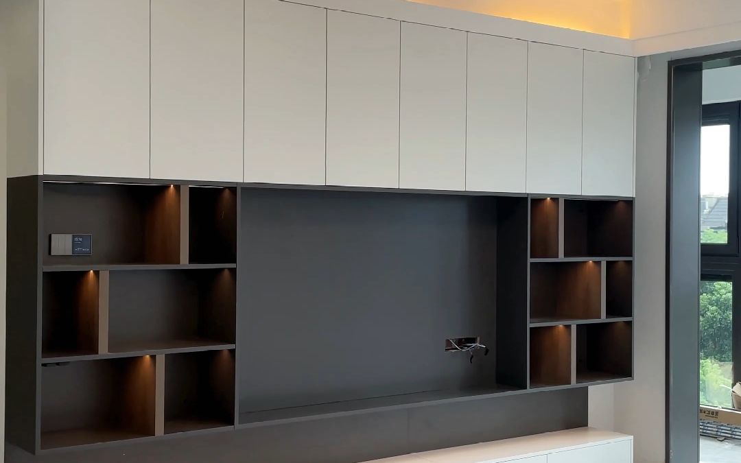 苏州全屋定制爱格板满墙电视柜书柜一体设计落地分享