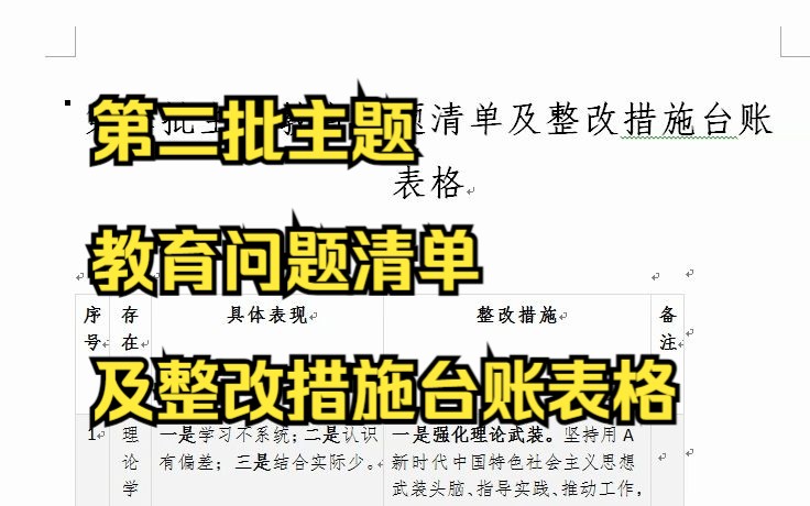 [图]第二批主题教育问题清单及整改措施台账表格